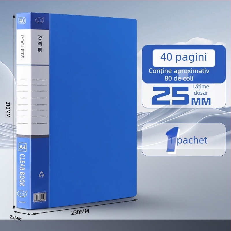 Dosar A4 transparent cu pagini de inserție pentru documente