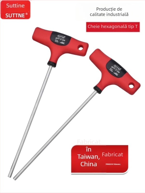 Cheie hexagonală SUTTNE, metrice, mâner extins, calitate industrială, oțel S2, cap plat, mâner în formă de T