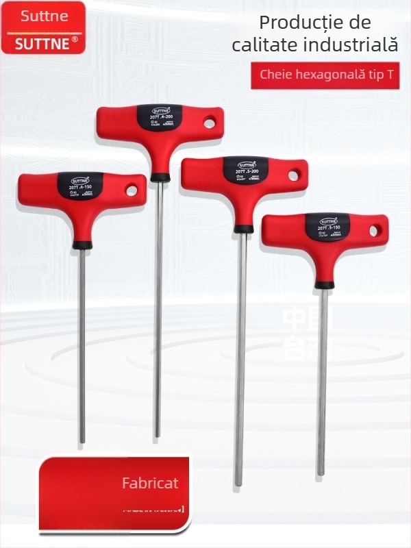 Cheie hexagonală SUTTNE, metrice, mâner extins, calitate industrială, oțel S2, cap plat, mâner în formă de T