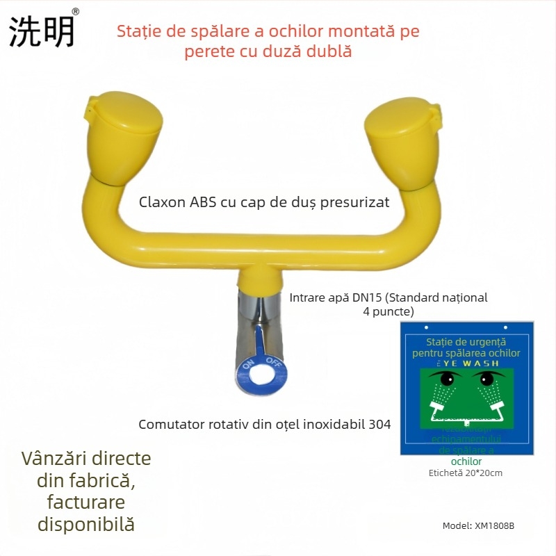 Spălător de ochi de birou, cu două duze, din oțel inox 304 și ABS, pentru uz în fabrici, spitale și școli