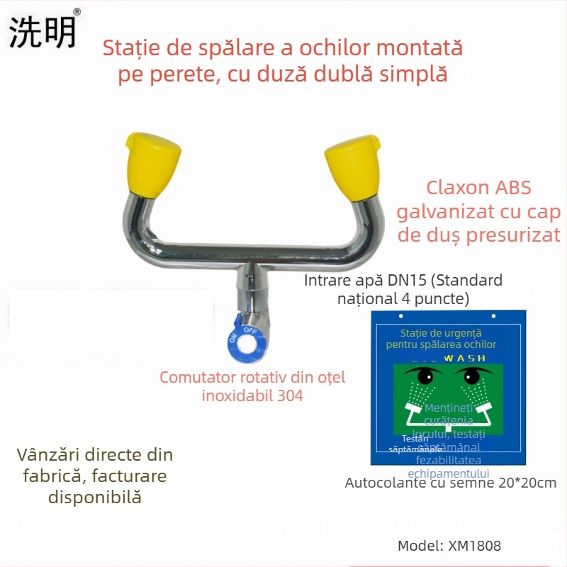 Spălător de ochi de birou, cu două duze, din oțel inox 304 și ABS, pentru uz în fabrici, spitale și școli