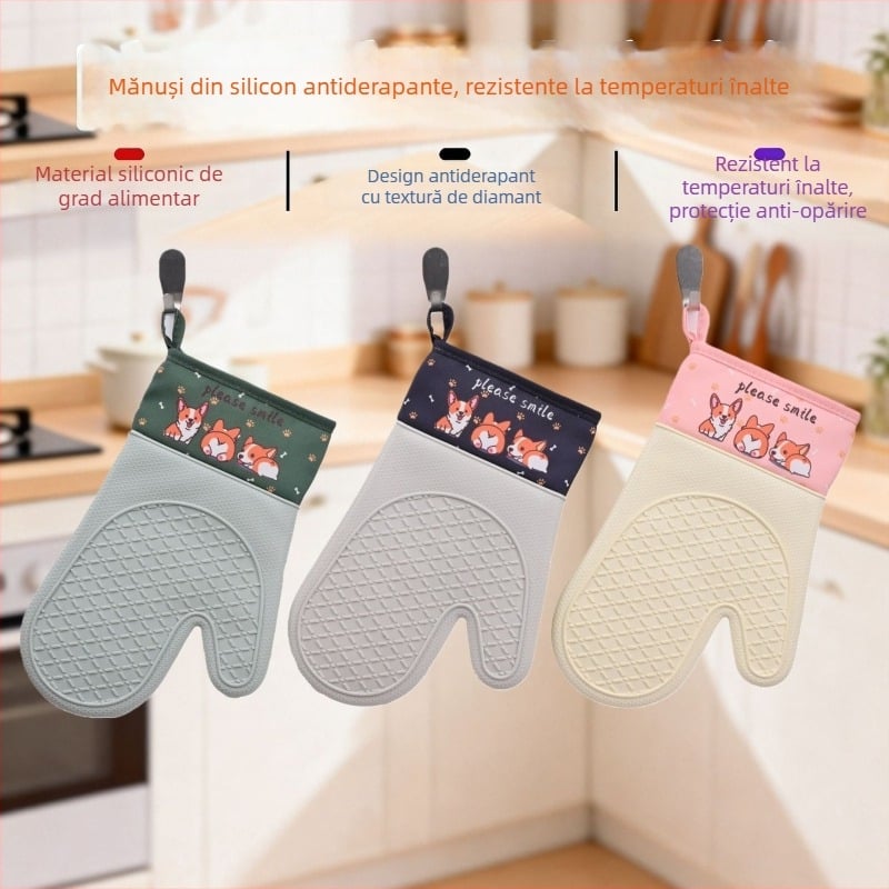 Mănuși din silicon pentru cuptor și cuptor cu microunde, rezistente la temperaturi, groase, antiderapante, pentru coacere.