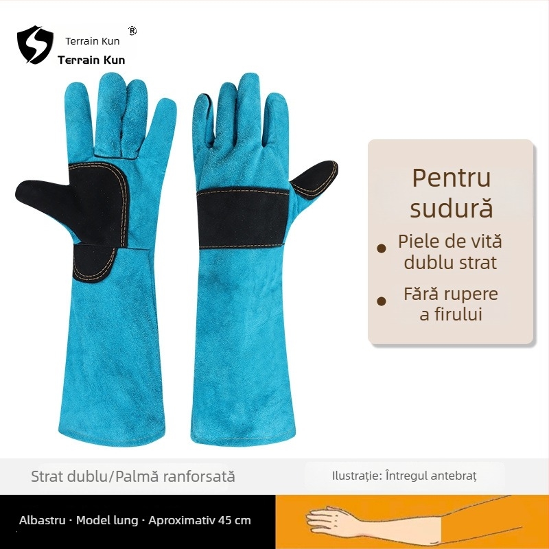 Mănuși de sudură din piele de vițel, moi și groase, rezistente la abraziune, protecție împotriva arsurilor și temperaturilor înalte, lungi
