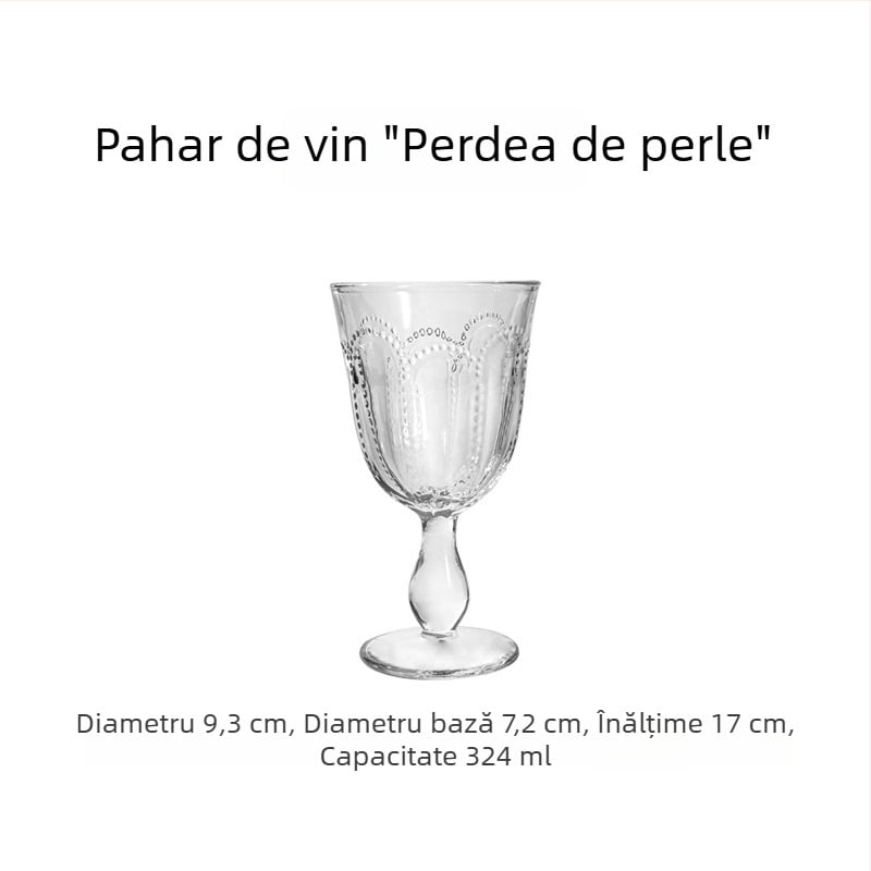 Goblet înalt, în stil Instagram, cu model floral gravat în European retro, pentru vin roșu și suc, lux discret