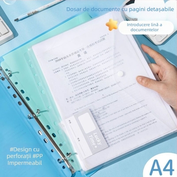 Dosar A4 cu închizătoare cu nasturi, buzunare transparente pentru documente, capacitate mare