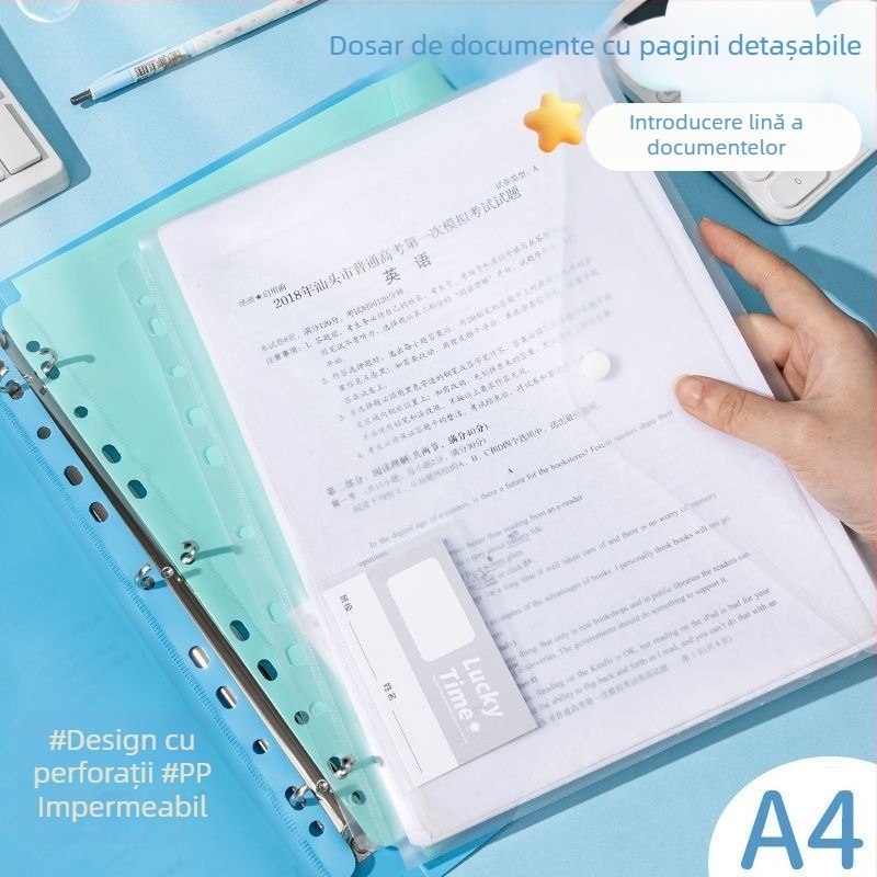 Dosar A4 cu închizătoare cu nasturi, buzunare transparente pentru documente, capacitate mare