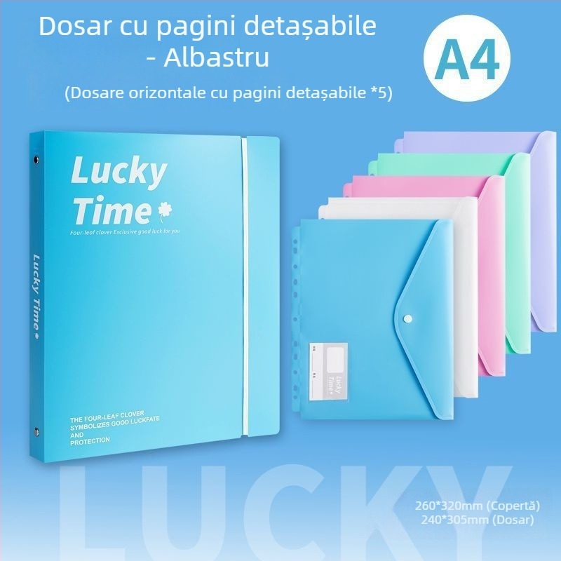 Dosar A4 cu închizătoare cu nasturi, buzunare transparente pentru documente, capacitate mare