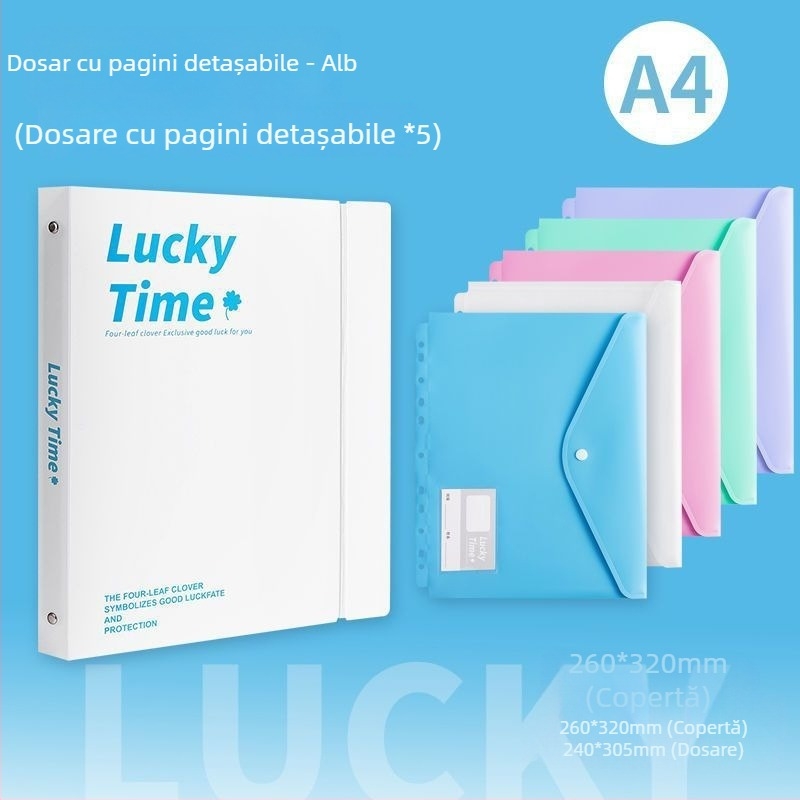 Dosar A4 cu închizătoare cu nasturi, buzunare transparente pentru documente, capacitate mare