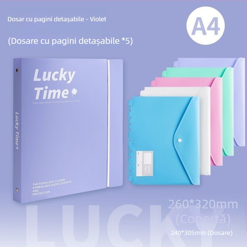 Dosar A4 cu închizătoare cu nasturi, buzunare transparente pentru documente, capacitate mare