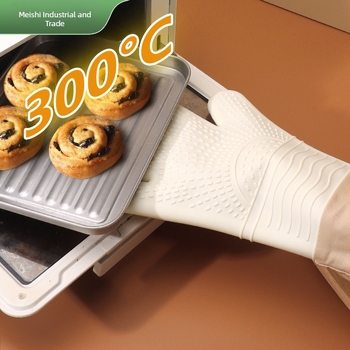 Mănuși din silicon și bumbac, antiarsură, izolație termică și rezistență la temperaturi înalte, pentru bucătărie, cuptor cu microunde și coacere, cu cinci degete îngroșate