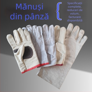 Mănuși de sudură din pânză, cu palmă întărită și margine roșie, dublu strat, lungime extinsă