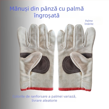 Mănuși de sudură din pânză, cu palmă întărită și margine roșie, dublu strat, lungime extinsă