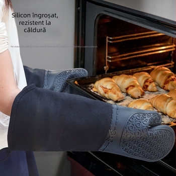 Mănuși de silicon pentru cuptor, lungi și groase, rezistente la temperaturi înalte, pentru gătit și cuptor cu microunde, protecție împotriva arsurilor