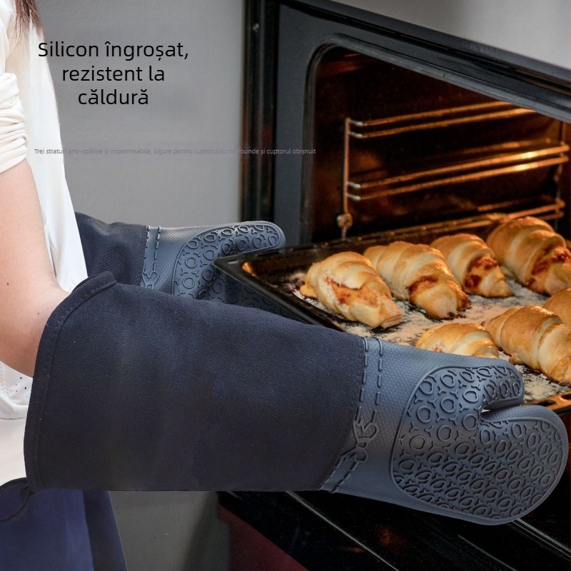 Mănuși de silicon pentru cuptor, lungi și groase, rezistente la temperaturi înalte, pentru gătit și cuptor cu microunde, protecție împotriva arsurilor