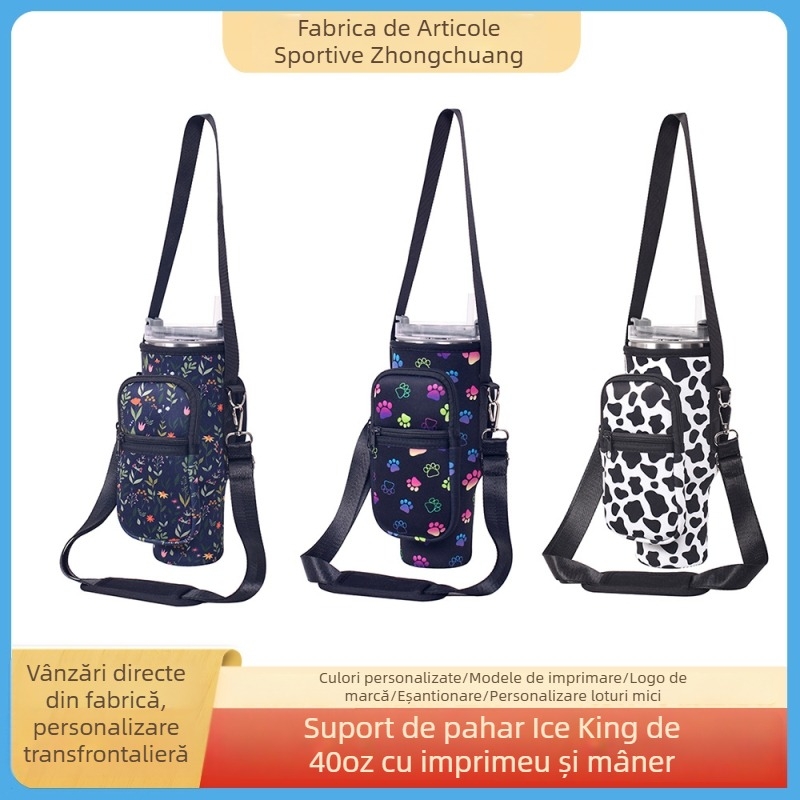 Cană izolată de 40 oz cu mâner și model de vacă, husă din neopren