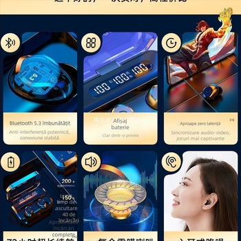 Căști Bluetooth true wireless pentru sport cu reducere a zgomotului, design in-ear, durată mare de viață a bateriei, model 2025