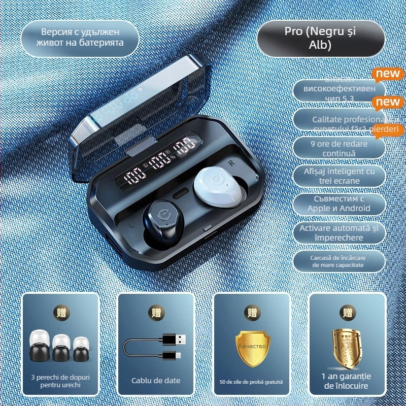 Căști Bluetooth true wireless pentru sport cu reducere a zgomotului, design in-ear, durată mare de viață a bateriei, model 2025
