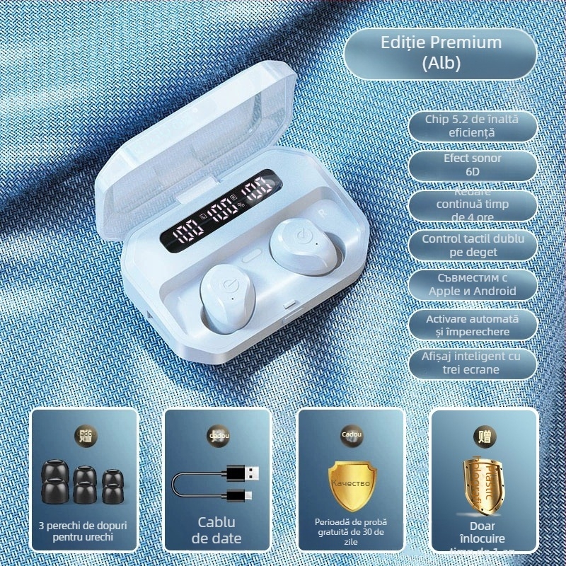 Căști Bluetooth true wireless pentru sport cu reducere a zgomotului, design in-ear, durată mare de viață a bateriei, model 2025