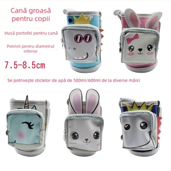 Husă pentru termos pentru copii, cu buzunar și portofel, accesoriu pentru geantă crossbody, imprimeu brodat