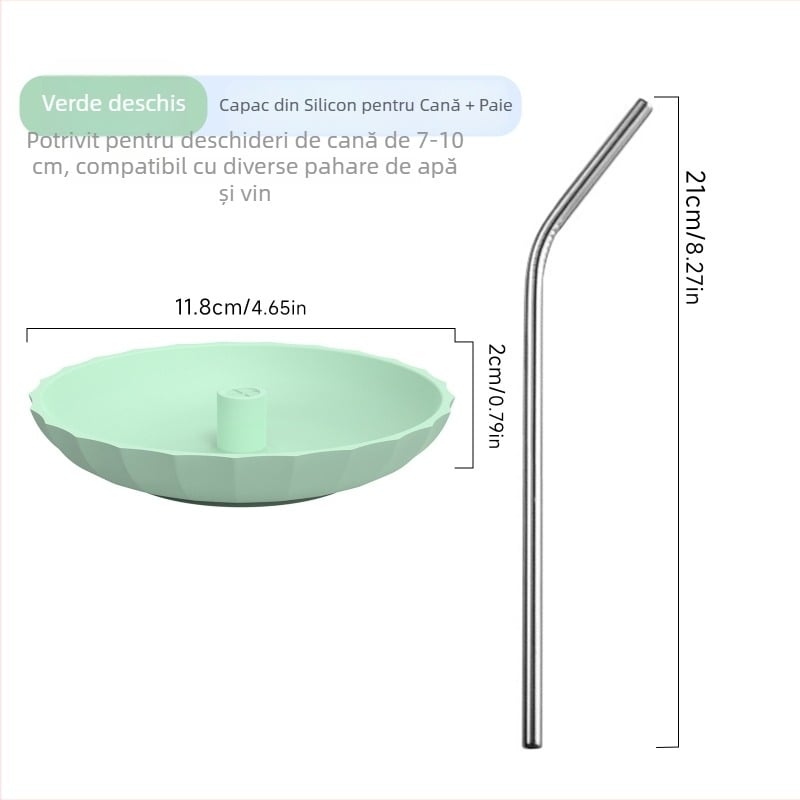 Capac din silicon pentru pahare, cu pai, anti-praf, minimalist, multifuncțional, compatibil cu diferite dimensiuni ale paharelor
