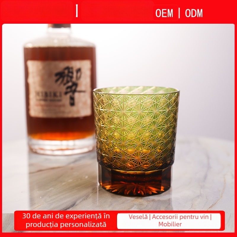 Pahar de whisky din cristal Edo Kiriko, lucrat manual, în cutie cadou, stil retro Dawn
