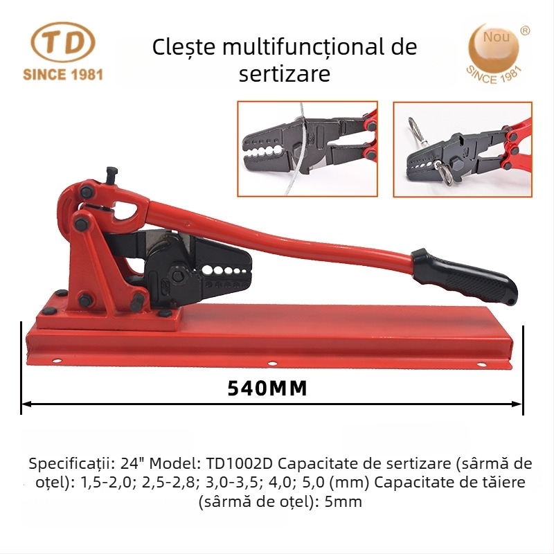 Clește de sertizare multifuncțional, cu clemă din cupru în formă de 8, cu inel din cupru și inel din aluminiu, pentru cablu de sârmă