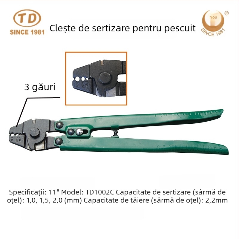 Clește de sertizare multifuncțional, cu clemă din cupru în formă de 8, cu inel din cupru și inel din aluminiu, pentru cablu de sârmă
