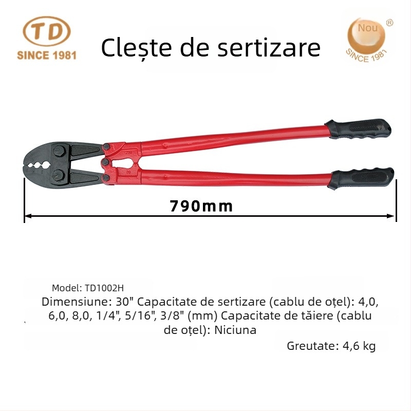 Clește de sertizare multifuncțional, cu clemă din cupru în formă de 8, cu inel din cupru și inel din aluminiu, pentru cablu de sârmă