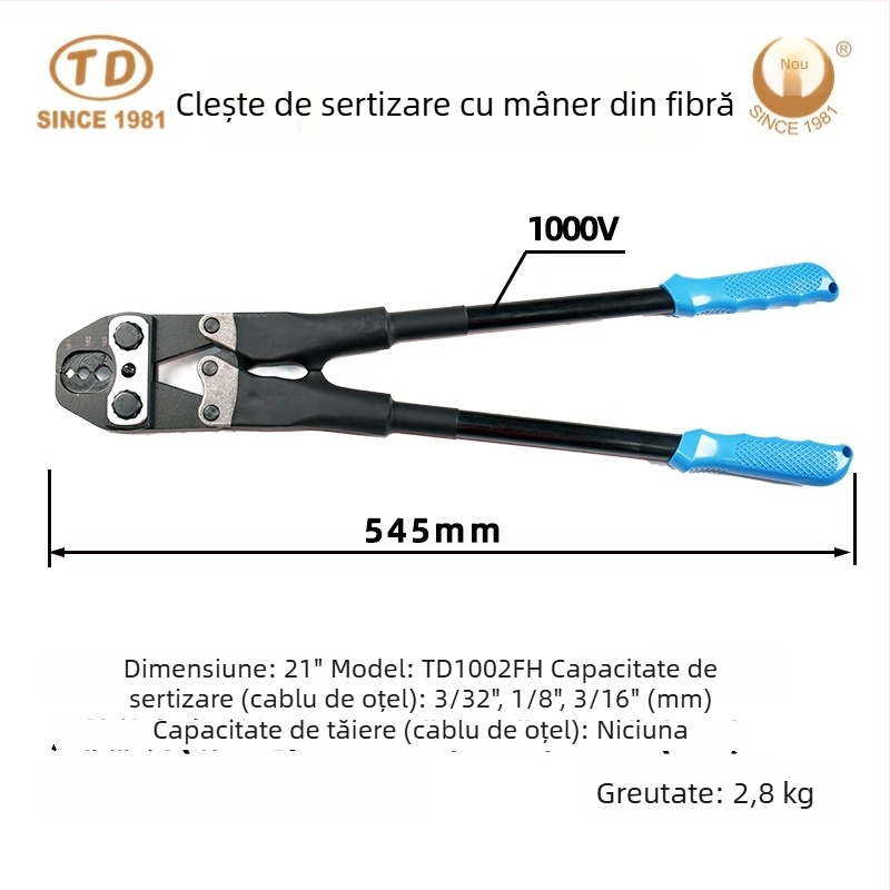 Clește de sertizare multifuncțional, cu clemă din cupru în formă de 8, cu inel din cupru și inel din aluminiu, pentru cablu de sârmă