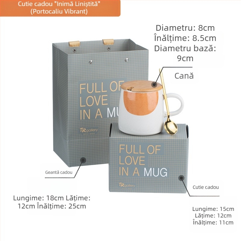 Set de căni ceramice cu capac și linguriță, cadou creativ