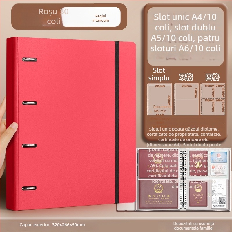 Organizator de documente pentru familie, format A4, cu capacitate mare – chitanțe, certificate de naștere, carnet de familie și dosar multifuncțional pentru carduri