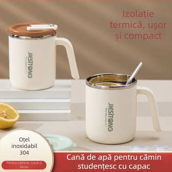 Căniță din oțel inoxidabil 304, cu capac, izolație, anti-arzuri, pentru birou, cu pai