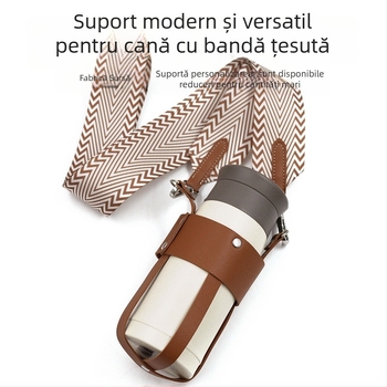 Husă pentru pahar din piele PU cu curea țesută, izolare portabilă pentru pahare din oțel inoxidabil, crossbody