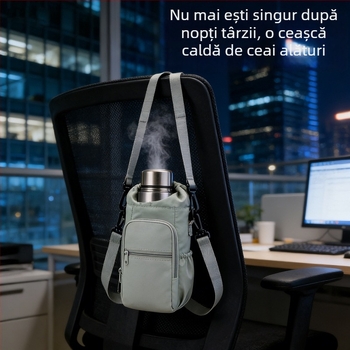 Husă izolată pentru sticla de apă, model diagonal, geantă de umăr pentru sticlă și buzunar pentru telefon