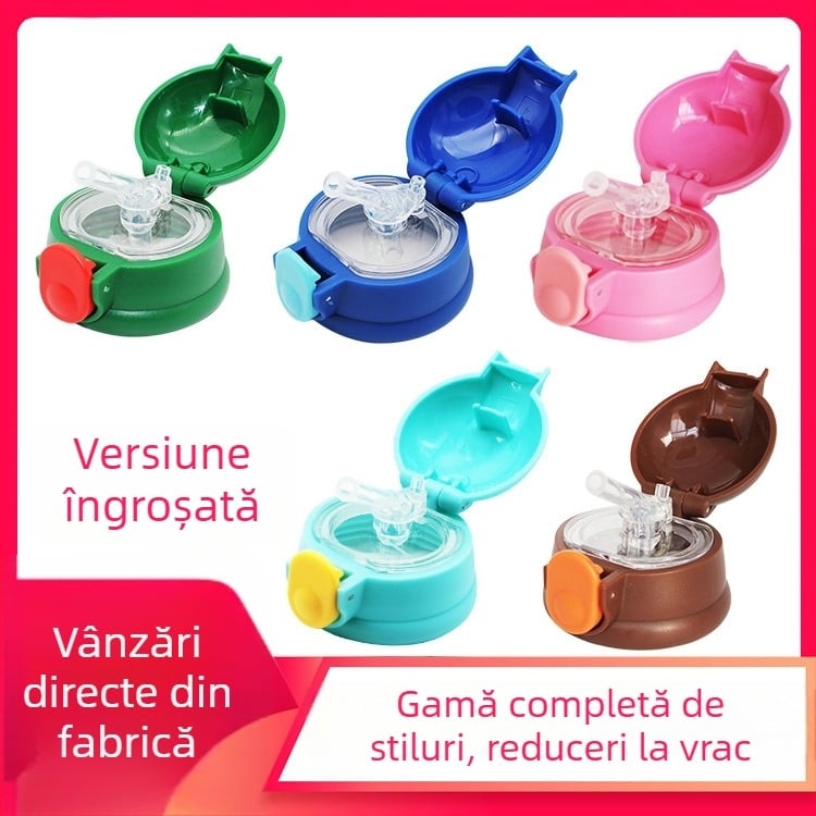 Accesoriu capac pai pentru termos pentru copii, gros, anti-cădere, etanș, capac mat cu desen ursuleț