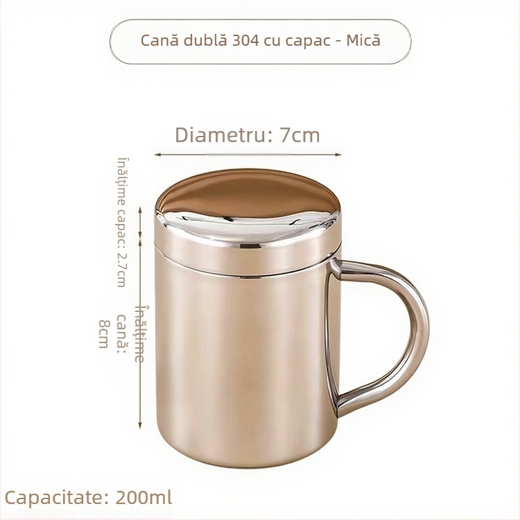 Pahar pentru copii din oțel inoxidabil 304, pereți dubli, anti-arzire, 200 ml, fără capac