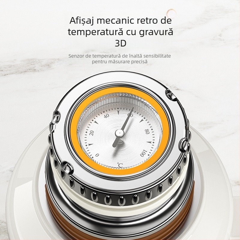 Termos pentru ceai cu afișaj de temperatură, stil retro, oțel inoxidabil 316, capacitate mare, cu infuzor de ceai