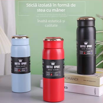 Cană în formă de stea cu mâner, termos izolat prin vid, interior din oțel inoxidabil 304, exterior din 201, portabil pentru mașină și activități în aer liber