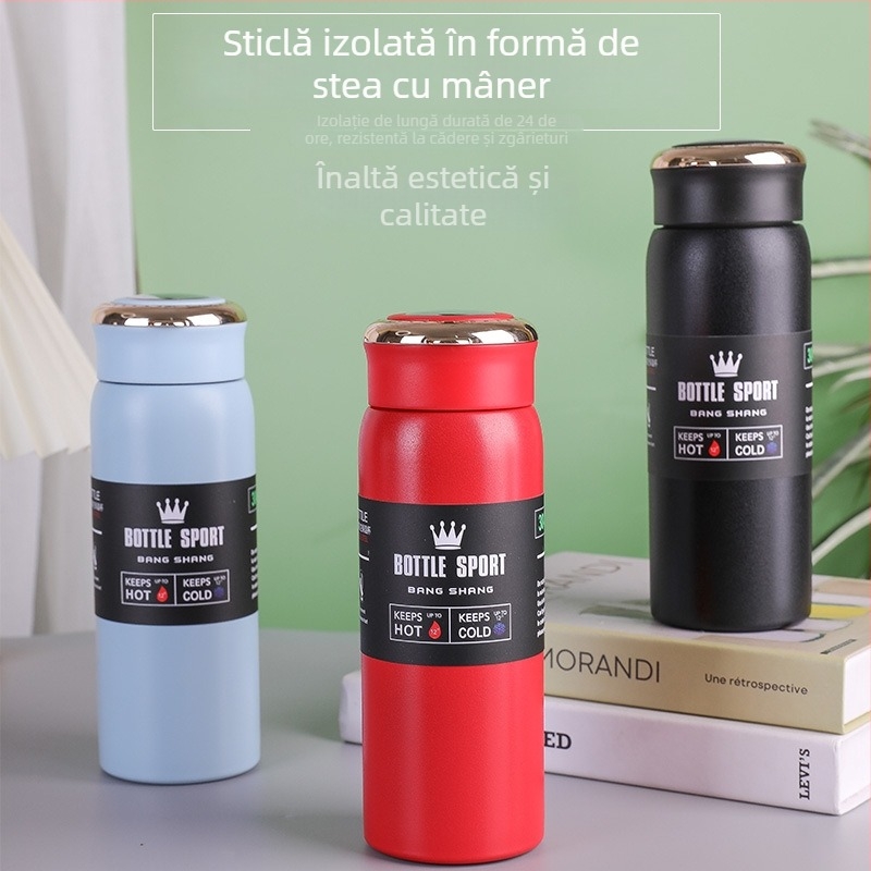 Cană în formă de stea cu mâner, termos izolat prin vid, interior din oțel inoxidabil 304, exterior din 201, portabil pentru mașină și activități în aer liber