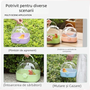 Cuib portabil pentru păsări, destinat utilizării în aer liber, potrivit pentru papagali și păsări mici, cu design compact pentru purtare.