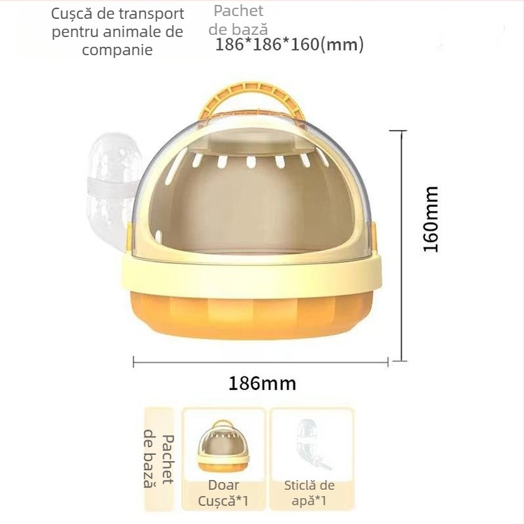 Cuib portabil pentru păsări, destinat utilizării în aer liber, potrivit pentru papagali și păsări mici, cu design compact pentru purtare.