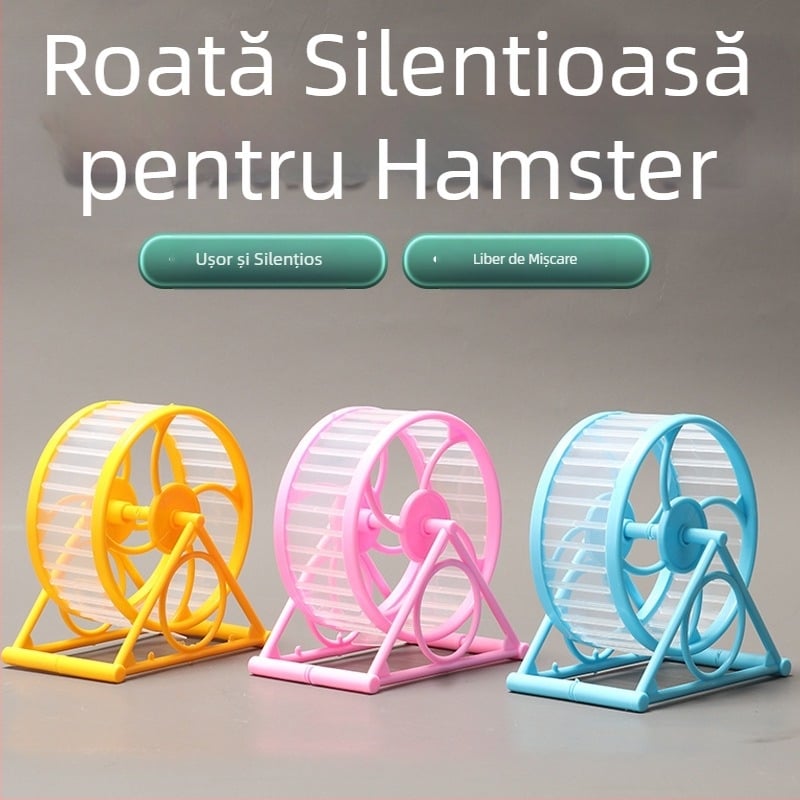 Roată de alergare pentru hamster, silențioasă, cu suport și minge tip treadmill – jucărie decorativă pentru cușcă