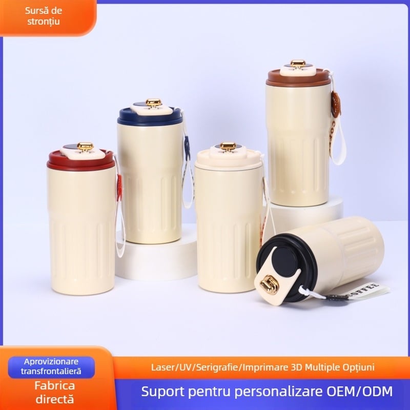 Ceașcă de cafea cu afișaj inteligent al temperaturii, din oțel inoxidabil 304, izolație, portabilă pentru exterior și mașină