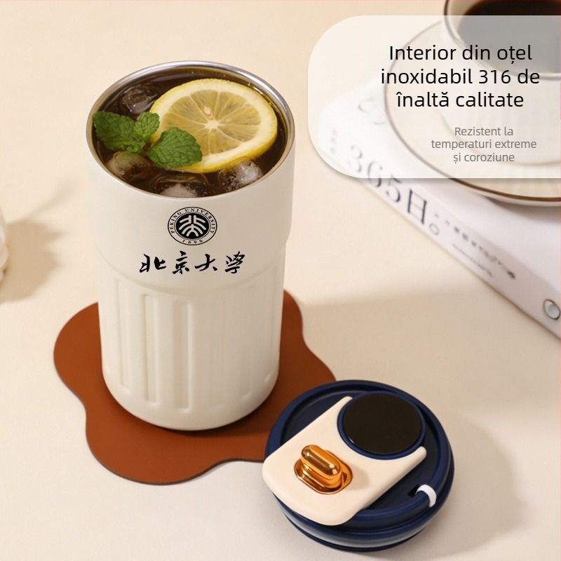Ceașcă de cafea din oțel inoxidabil 316 cu afișaj al temperaturii, curea de purtare, termos portabil, personalizabil