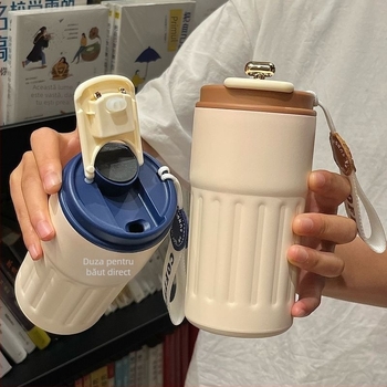 Cană de cafea din oțel inoxidabil 316, termos inteligent cu curea, recipient portabil pentru studenți