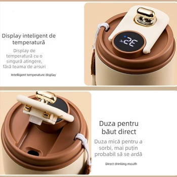 Cană de cafea din oțel inoxidabil 316, termos inteligent cu curea, recipient portabil pentru studenți