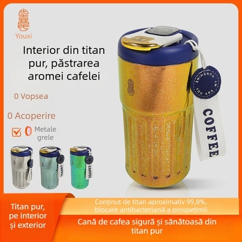 Cană dublu-strat din titan pur, vas izolant din aliaj de titan, 420 ml, cană de călătorie cu afișaj temperatură