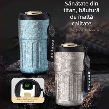 Cană dublu-strat din titan pur, vas izolant din aliaj de titan, 420 ml, cană de călătorie cu afișaj temperatură