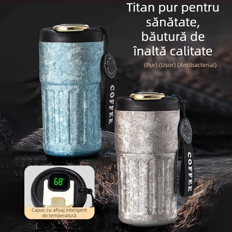 Cană dublu-strat din titan pur, vas izolant din aliaj de titan, 420 ml, cană de călătorie cu afișaj temperatură