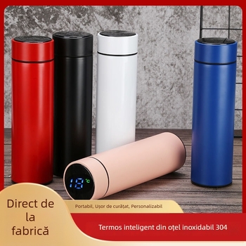 Cană termo din oțel inoxidabil 304, izolație în vid, corp drept, măsurare temperatură, cadou de afaceri unisex, personalizare la volum